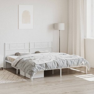 vidaXL Metal Bed Frame with Headboard White 76 in.x79.9 in. King - 1 of 4