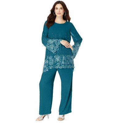 Roaman's Women's Plus Size Sequin-Embellished Pantset