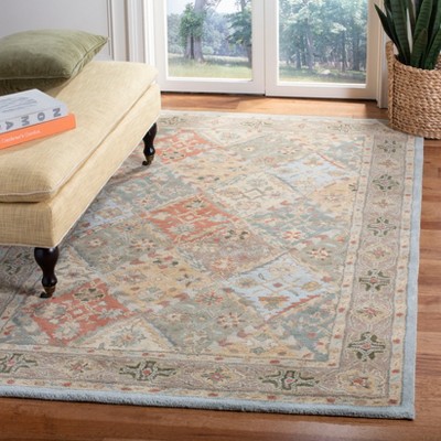 Elegant Heritage 6' Square Light Blue & Light Brown Wool Rug