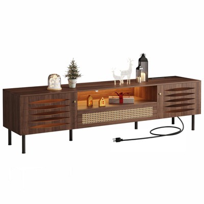 DOMETOUR 71 Inch TV Stand with LED Lights & Power Outlet, Mid-Century Modern Gaming Media Console with 2 Cabinets