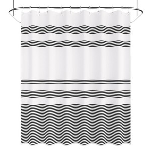 Aoibox Washable Cloth Black Shower Curtain Set with 12 Hooks, Rustic Black and White Striped Fabric, Farmhouse Bathroom Decor - 1 of 4
