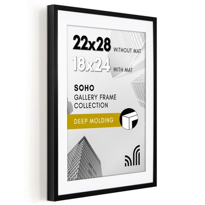 Americanflat 22x28 Poster Frame with Polished Plexiglass - Use as 18x24 Frame with Mat or 22x28 Frame Without Mat - Molding Frame for Wall Display