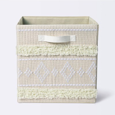 Tufted Fabric Cube Storage Bin - Khaki and Cream - Cloud Island™