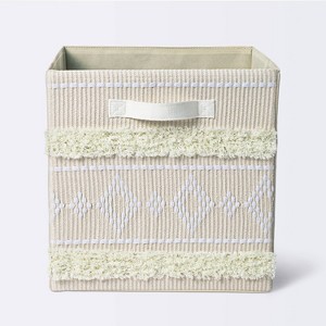 Tufted Fabric Cube Storage Bin - Khaki and Cream - Cloud Island™ - 1 of 3