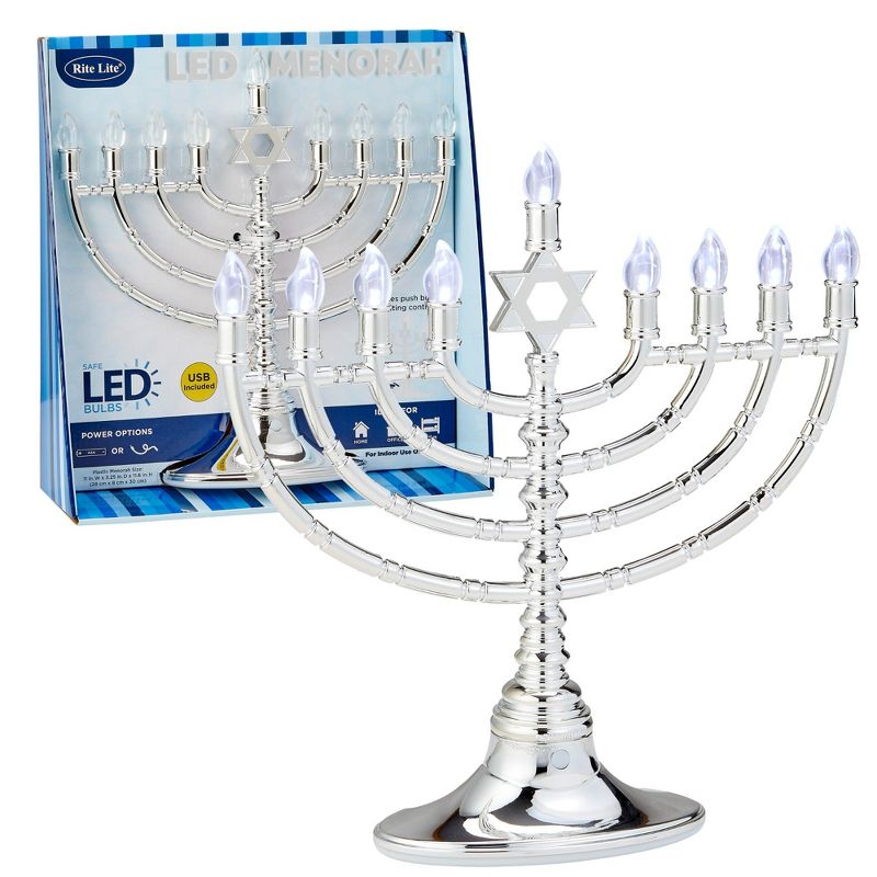 Rite Lite 11.5" Traditional Style LED Electric Hanukkah Menorah - Silver, 4 of 6