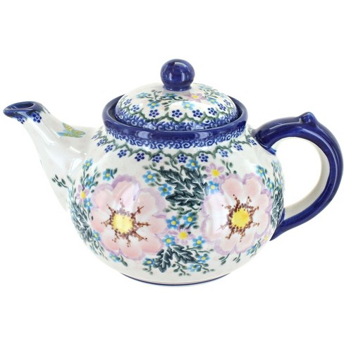 Flore 1.25-qt. Vintage Blue Rose Porcelain Teapot Lark Manor