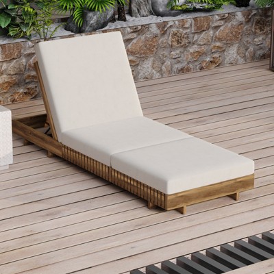 VisioGear Chaise Lounge Chairs, Pool Chairs Lounges with Triple Fold Cushion, Beach Recliners with Adjustable Backrest, Cream, 76.8"*27.5"*5.9"