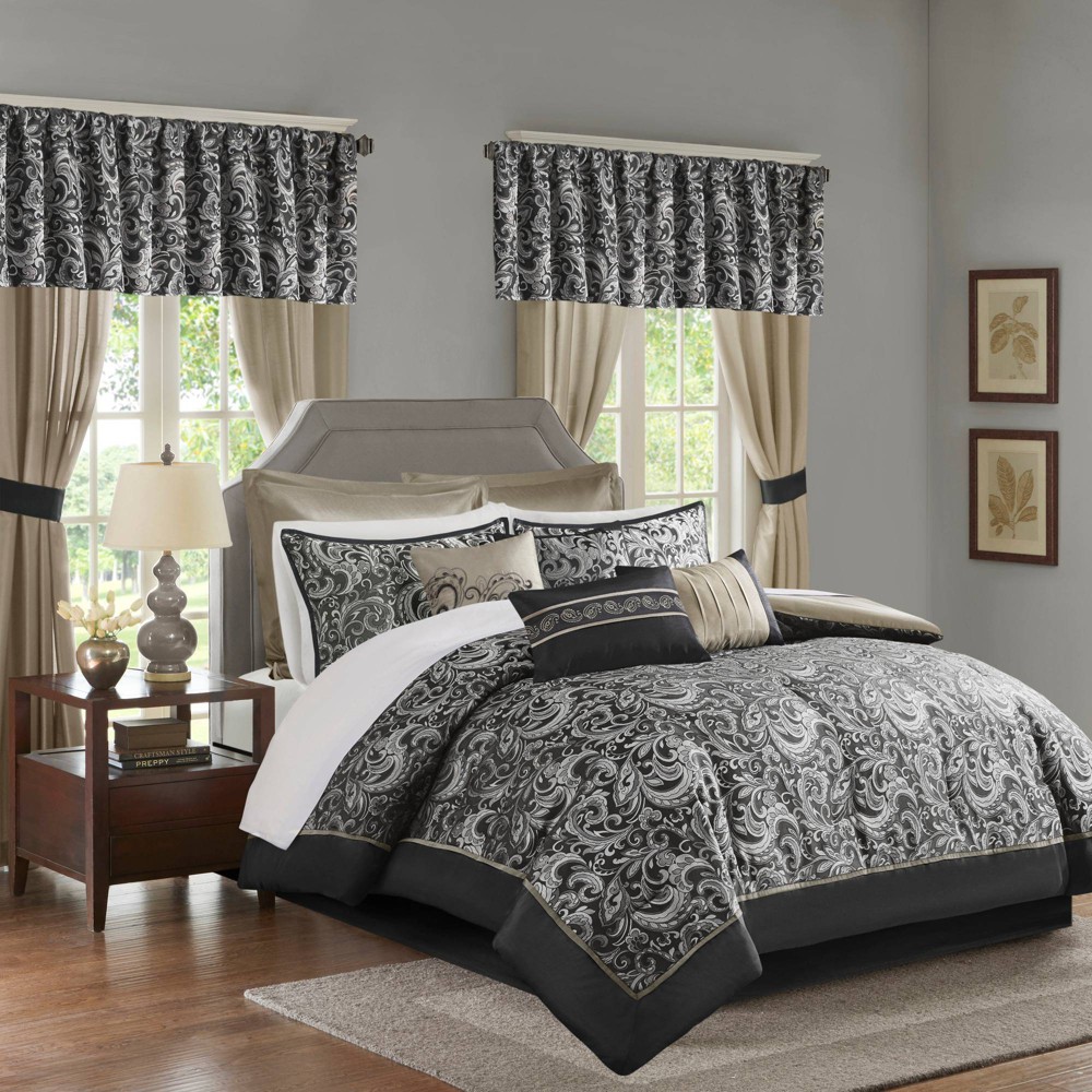 Photos - Duvet Madison Park 24pc King Isabella Room in a Bag Black