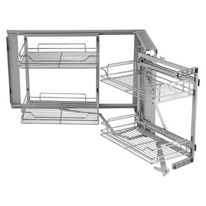 VEVOR 18"W Opening Blind Corner Pull Out Organizer, 2 Tier 4 Shelf Kitchen Cabinet Organizer, Magic Chrome Carbon Steel Storage Basket, Silver - 1 of 4