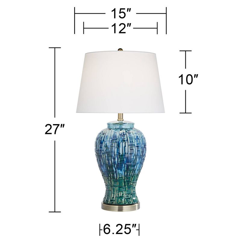 Possini Euro Design Asian Inspired Table Lamp 27" Tall Ceramic Teal Glaze Patterned Temple Jar White Empire Shade for Living Room (Colors May Vary), 5 of 10