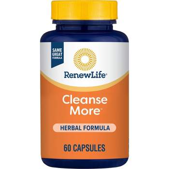 Renew Life Cleanse More, Potent Herbal and Mineral Cleanse and Detox Formula, for Overnight Constipation Relief; 60 Vegetarian Capsules