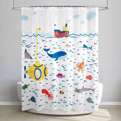 Multicolor Nautical Submarine and Sea Creatures Shower Curtain