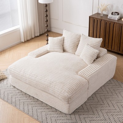 Oversized Chaise Lounge Chair,Upholstered Sleeper Sofa Bed with 4 Throw Pillows,Plush Lounge Chair Bed-The Pop Home