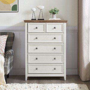 Vynxaria Modern 6 Drawers Dresser Cabinet,Chest of Drawers Closet Organizers and Storage Clothes Storage Drawers Cabinet for Living Room, Beige - 1 of 4