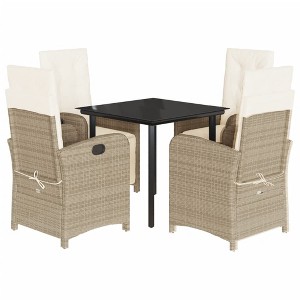 vidaXL 5-Piece Patio Dining Set - Beige Poly Rattan with Cushions & Tempered Glass Table for Outdoor/Garden/Patio - 1 of 4