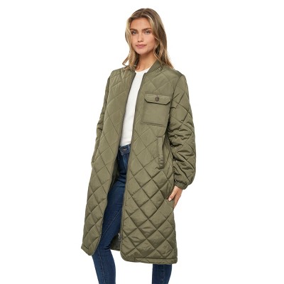 Women's Long Diamond Quilted Jacket - S.E.B. By SEBBY Sage Small