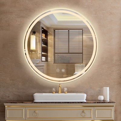 Bathroom Mirror with Lights Round LED Bathroom Vanity Mirror with Stepless Dimming Function And Anti-Fog,Wall Mounted Mirror-The Pop Home