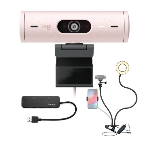 Faderlig Hurtig mod Logitech Brio 500 Webcam With Selfie Ring Light Stand And Usb Hub (rose) :  Target