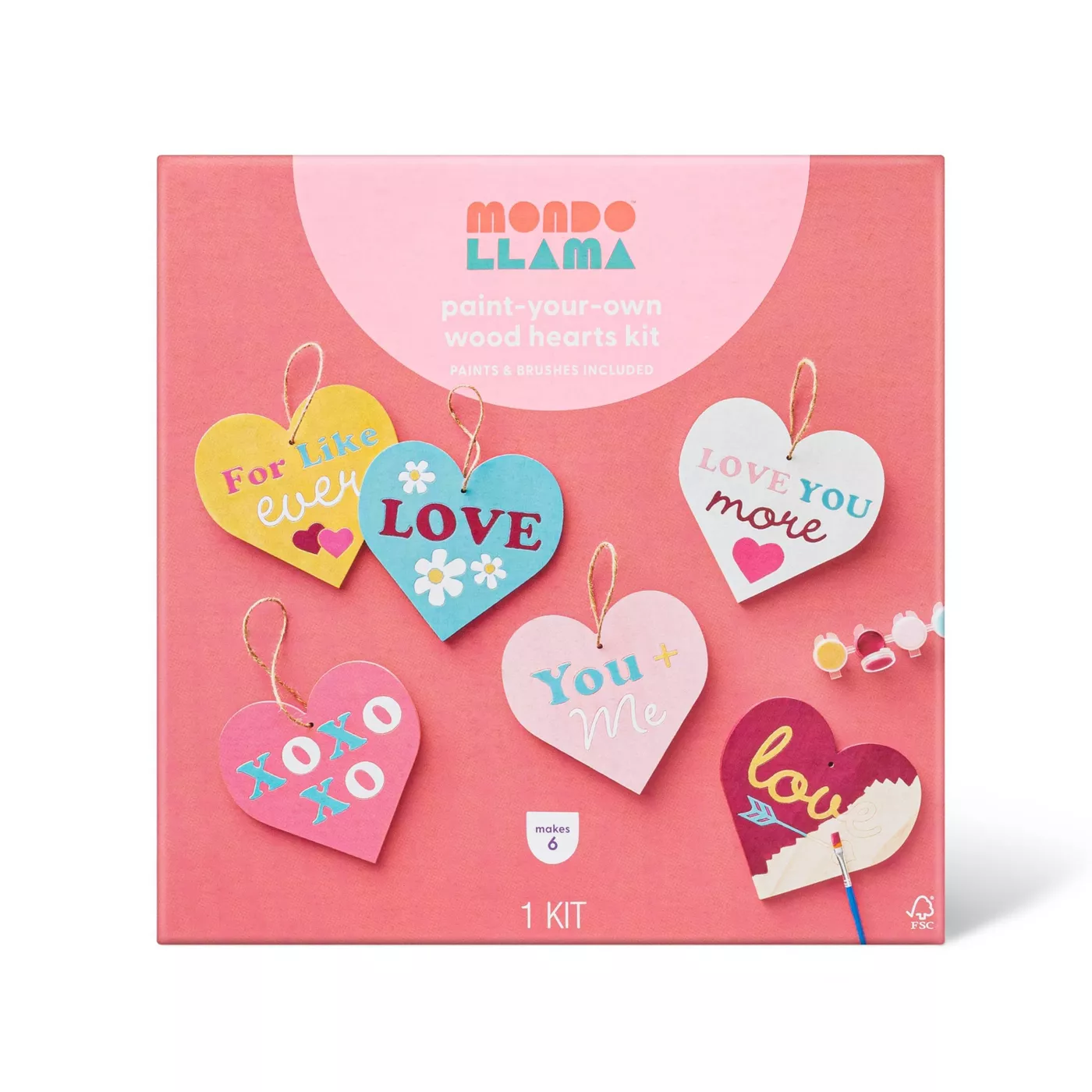 6pk Paint-Your-Own Valentine's Day Wood Etched Hearts Kit  - Mondo Llama™ - image 1 of 5