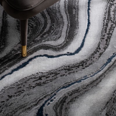 Abstract Swirls 5'3" x 7'6" Blue/Grey Synthetic Area Rug