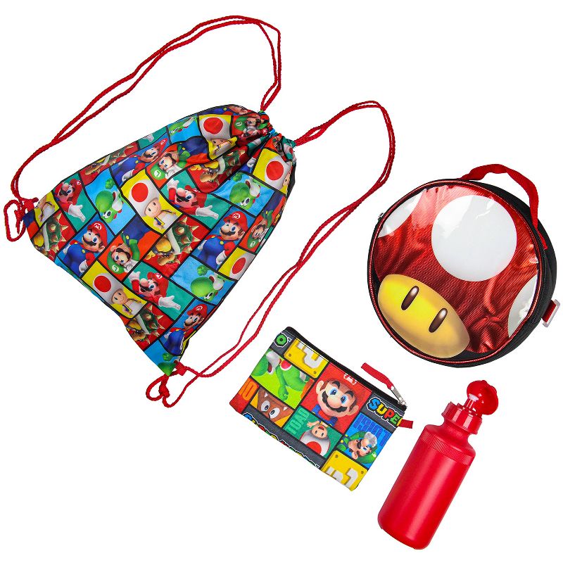 Super Mario Backpack with Detachable Mushroom Lunch Tote 16 Inch 5 Piece Set Multicoloured, 5 of 8