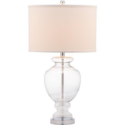 Clear Glass Table Lamp Set with Silver Fittings and Off-White Shade
