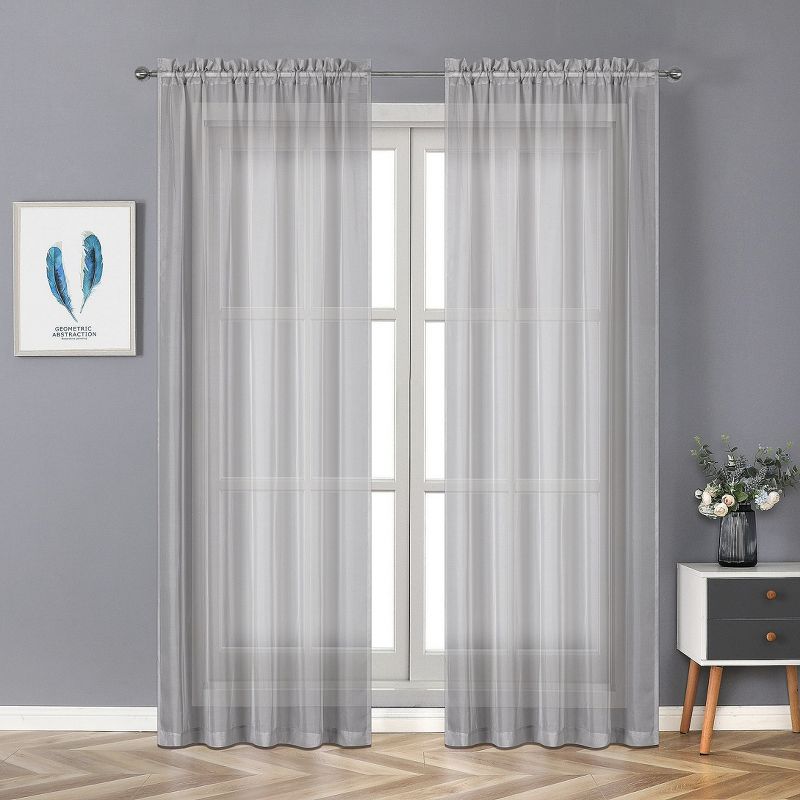 Kate Aurora Montauk Accents Ultra Lux 2 Piece Rod Pocket Silver Sheer Voile Window Curtain Panels - 84 in. Long, 1 of 4