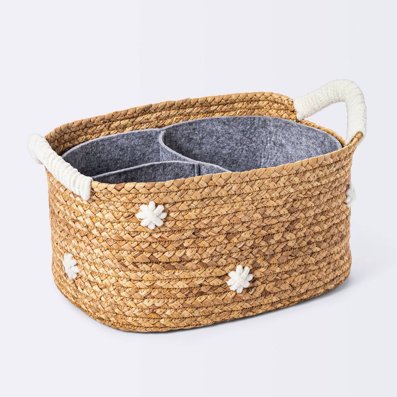 Braided Water Hyacinth with Tufted Embroidery Diaper Caddy Basket - Cloud Island&#8482;, 1 of 9
