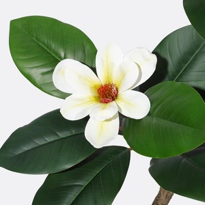 Artificial Magnolia Tree,Tall Fake Plants with White Planters, Artificial Plants Indoor with 8 Pcs Magnolia Flowers - 1 of 4