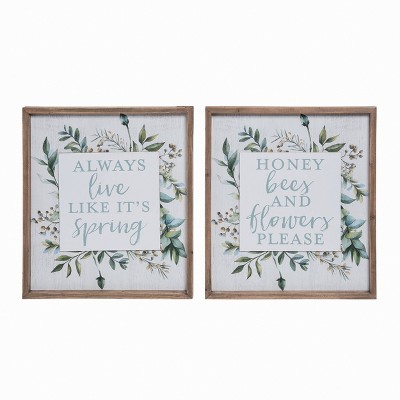 Transpac Set of 2 Spring Greenery Wall Decor Multicolored MDF Wall Art for Home Decoration