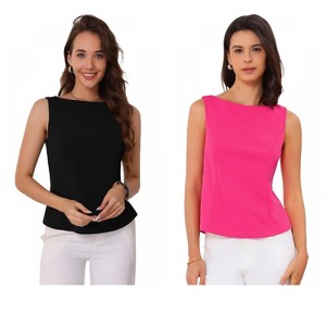 INSPIRE CHIC Women's Boat Neck Work Office Sleeveless Basic Summer