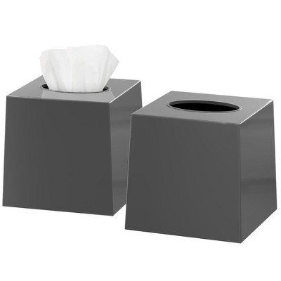 Dwellza Home Square Set of 2 Plastic Decorative Facial Tissue Box Cover Fits Any Vanity Countertop, Bedroom Dresser, Office Desk or Bathroom Decor