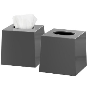 Dwellza Home Square Set of 2 Plastic Decorative Facial Tissue Box Cover Fits Any Vanity Countertop, Bedroom Dresser, Office Desk or Bathroom Decor - 1 of 4