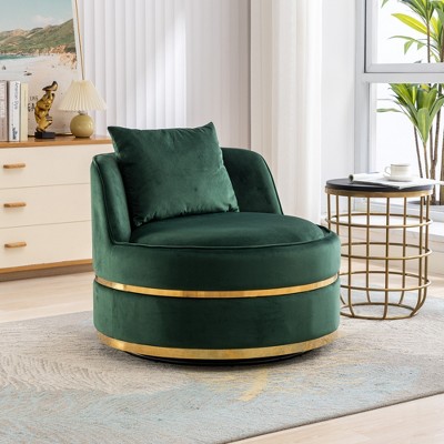 360° Swivel Accent Chair, Modern Velvet Upholstered Barrel Chair Oversized Soft Chair with Cushion - HABITRIO