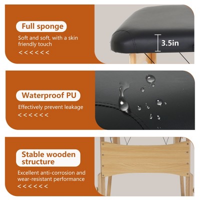 Black Adjustable Portable Massage Table with Hardwood Frame