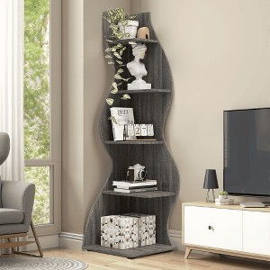 MAYEERTY 5-Tier Corner Shelf, Modern Wall Corner Bookshelf Bookcase - 1 of 4