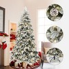 LuxenHome 7Ft Pre-Lit Flocked Artificial Pine Christmas Tree with Pinecones and Metal Stand Green - 3 of 4