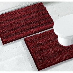Home Mart Goods 2 Piece Red Soft Cozy Plush Chenille Bath Mat & Contour Bath Rug - 1 of 4