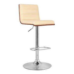 FurniFact,Swivel Bar Stool with Chrome Base, Cream Faux Leather, and Walnut Back - 1 of 4