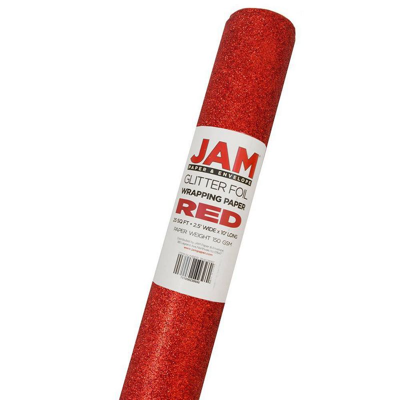 JAM PAPER Red Glitter Gift Wrapping Paper Roll - 1 pack of 25 Sq. Ft., 1 of 6
