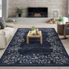 2 x 6 ft Polyester  Imitation Blue Rectangular Hallway Bathroom Entryway Kitchen Office Foldable Flower Printed Modern Washable Area Rug - 2 of 4