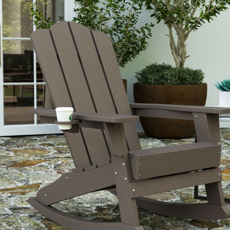 Merrick Lane Adirondack Chair with Cup Holder and Pull Out Ottoman, All-Weather HDPE Indoor/Outdoor Lounge Chair, 5 of 12