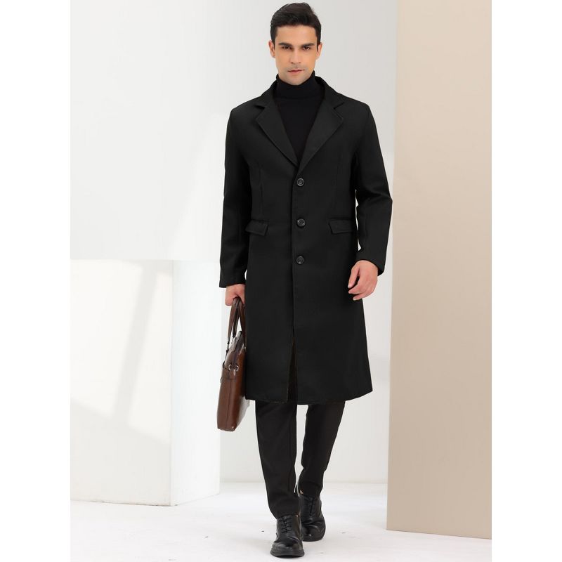 Lars Amadeus Men's Winter Single-Breasted Notched Lapel Long Overcoat, 3 of 7