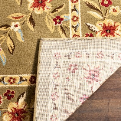 Elegant Green Floral Border 2'3" x 12' Synthetic Runner Rug