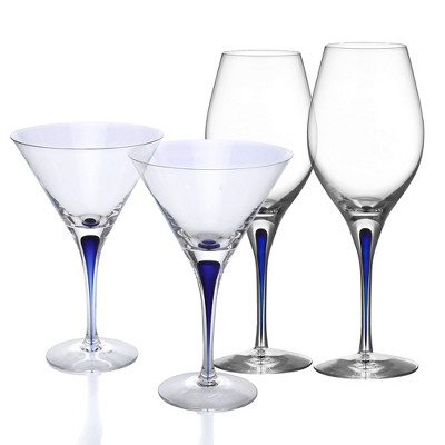 Orrefors Intermezzo Versatile Glassware Set - Set of 4, Blue Drop - Kitchen & Dining Crystal Drinkware, Stemmed Wineglasses