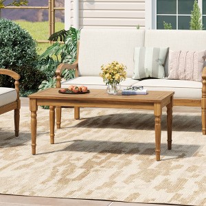 40" Acacia Wood Classic Outdoor Coffee Table with Carved Legs and Slatted Top for Garden, Patio, or Balcony - 1 of 4