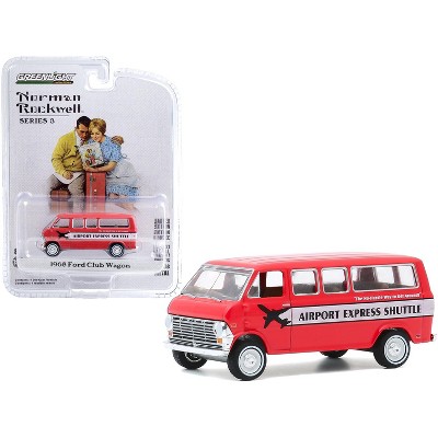 1968 Ford Club Wagon "Airport Express Shuttle" Red with White Stripe "Norman Rockwell" 1/64 Diecast Model Car by Greenlight