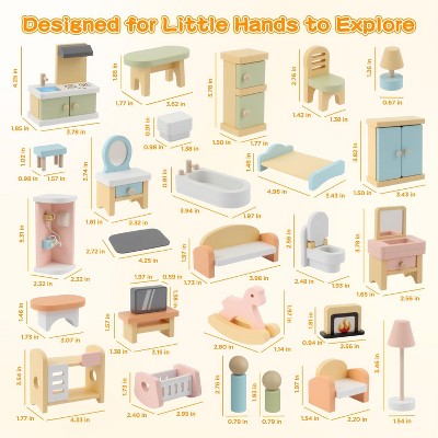 Etokfoks 35pcs Wooden Dollhouse Furniture Set 5 Room Kit with Dolls Pretend Play Accessories for Kids Ages 3 to 8 Birthday Gift — фото 7