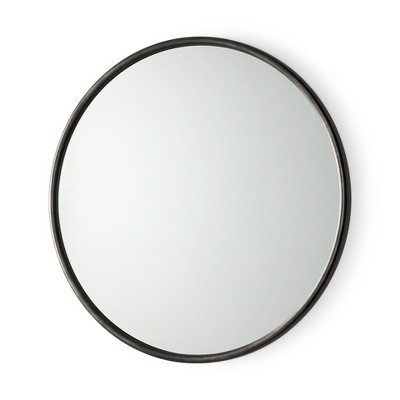 HomeRoots 36" Black Metal Round Framed Accent Mirror