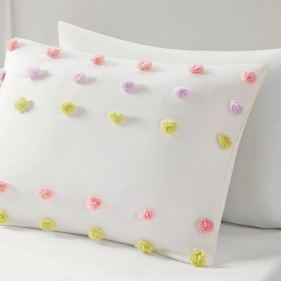 Full Pink Microfiber Kids' Comforter Set with Pompoms